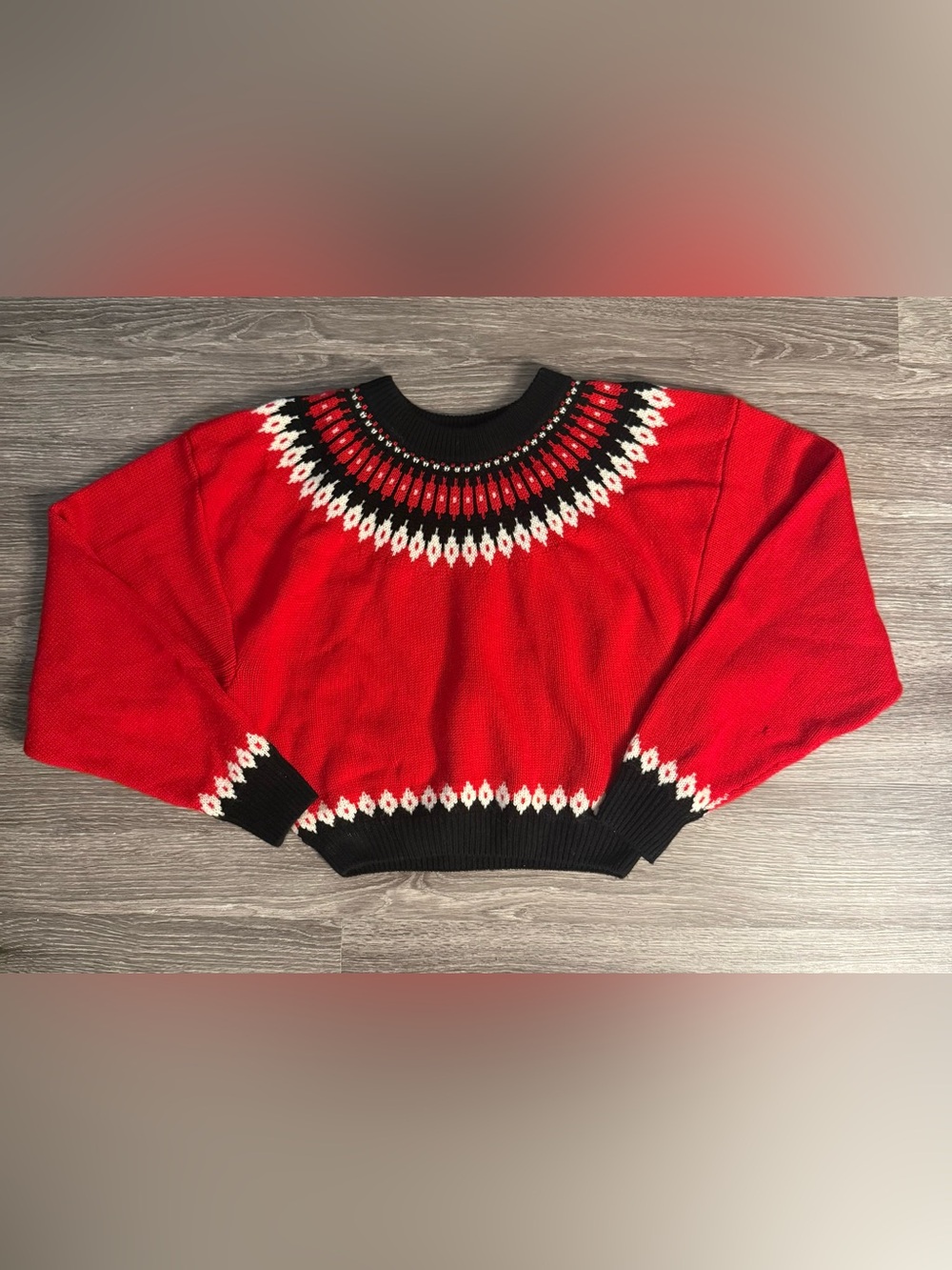 Ronny Kobo Collection Red Fair Isle Crewneck Sweater Medium